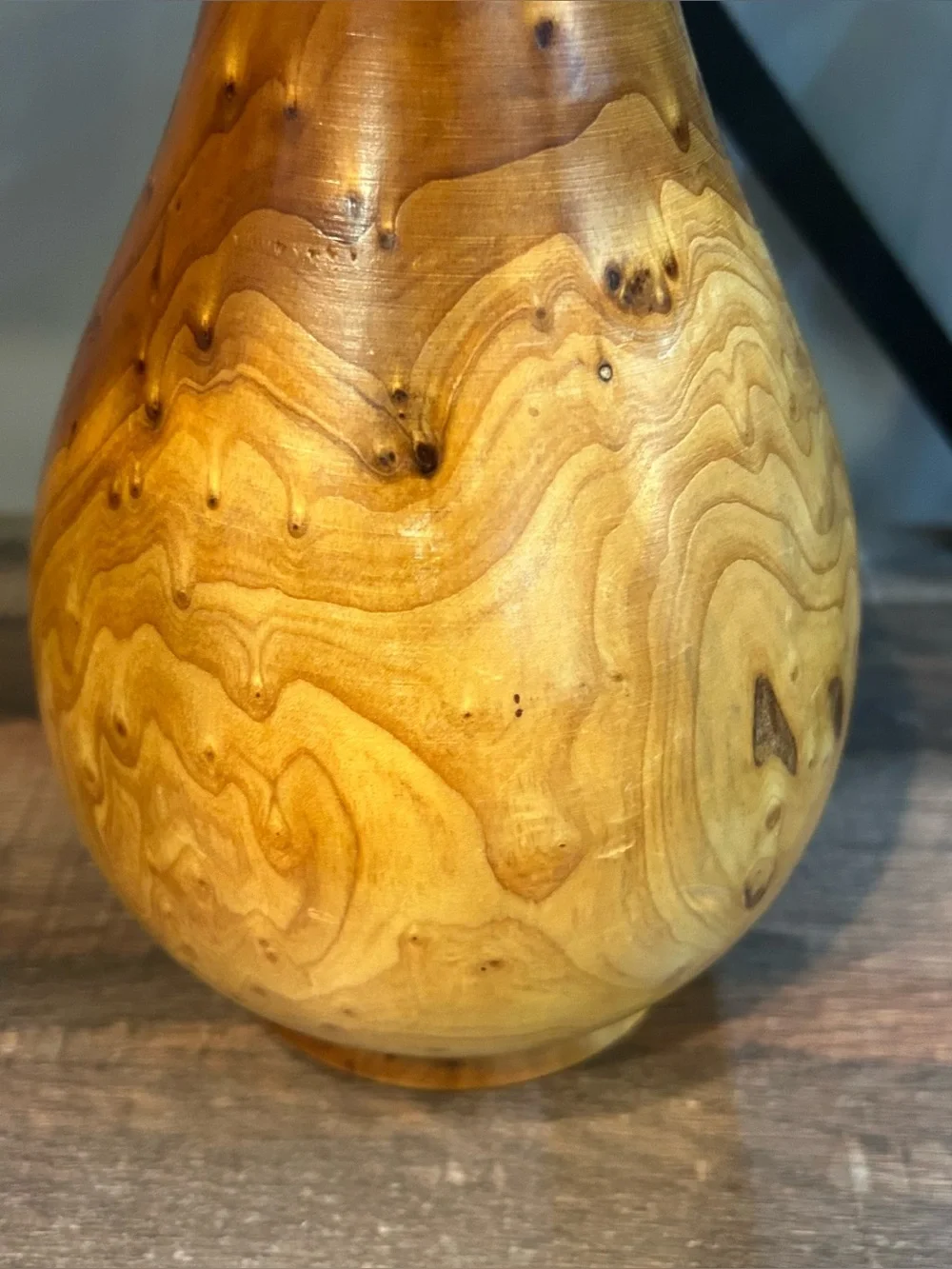 Birdseye Maple Burl Wood Turned Vase Decorative 9”